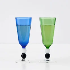GigiandTom Allegra Champagne Glass Duo Navy/Emerald| Drink & Barware