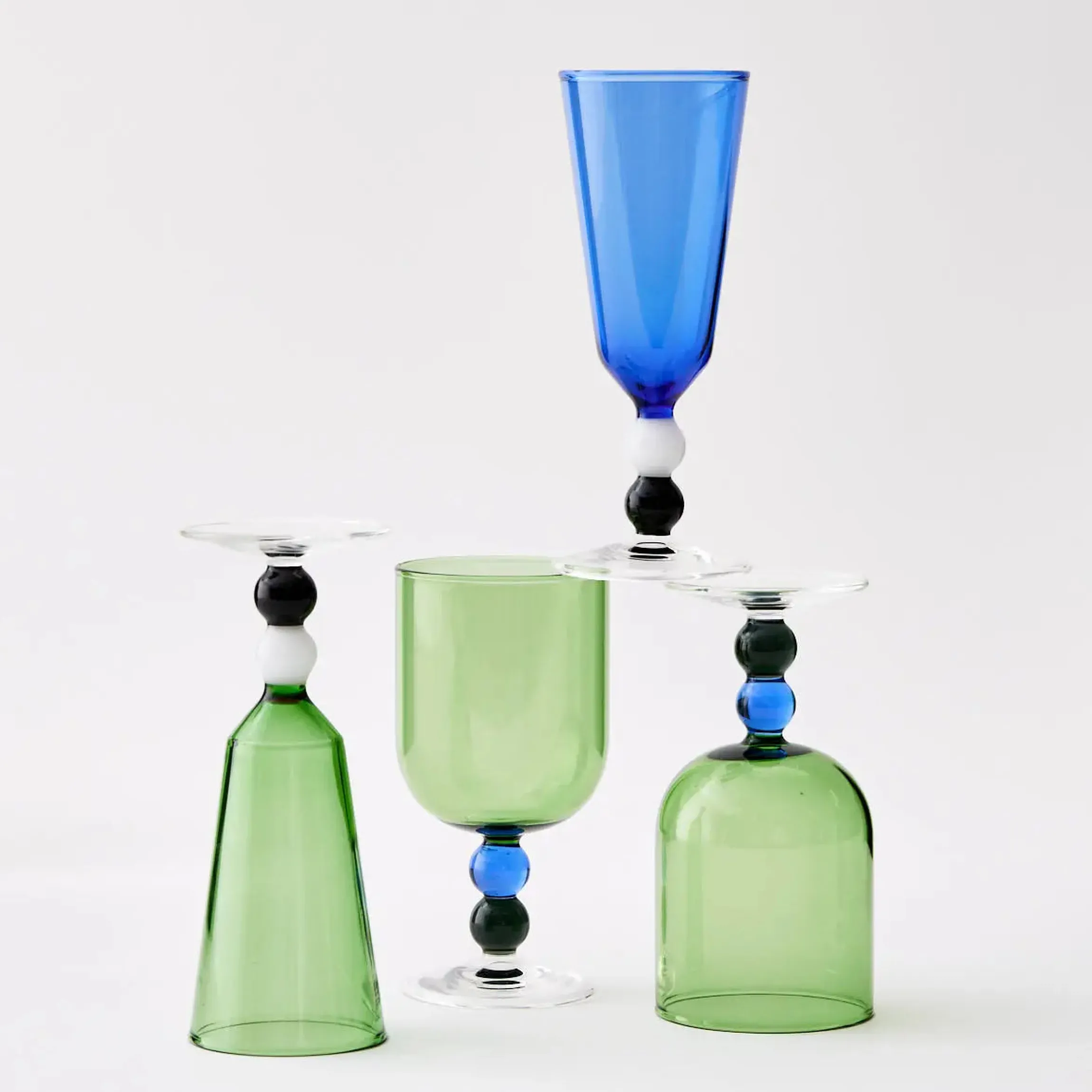 GigiandTom Allegra Champagne Glass Duo Navy/Emerald| Drink & Barware