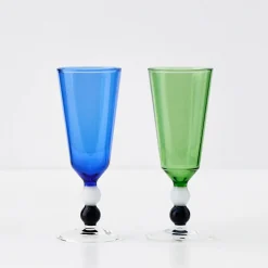 GigiandTom Allegra Champagne Glass Duo Navy/Emerald| Drink & Barware