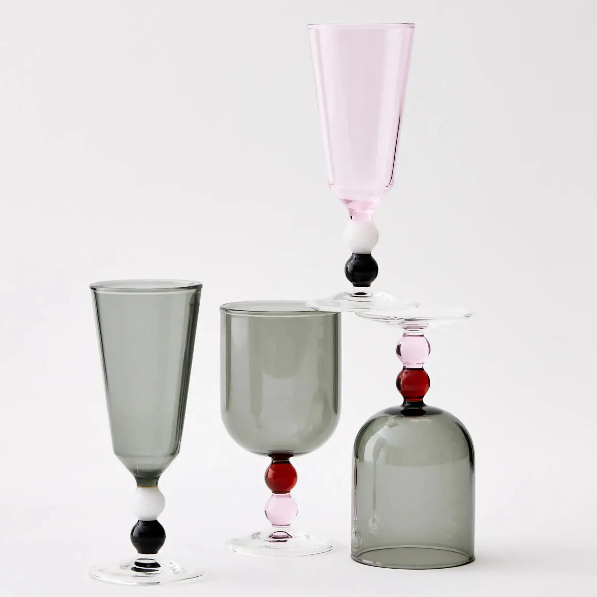 GigiandTom Allegra Champagne Glass Duo Smoke/Pink| Drink & Barware