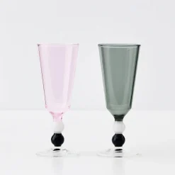 GigiandTom Allegra Champagne Glass Duo Smoke/Pink| Drink & Barware