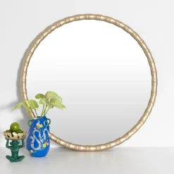 GigiandTom Bamboo Round Wooden Wall Mirror Gold| Furniture, Mirrors & Lighting
