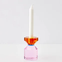 GigiandTom Bevel Crystal Taper Candle Holder Amber Pink| Candles & Candle Holders