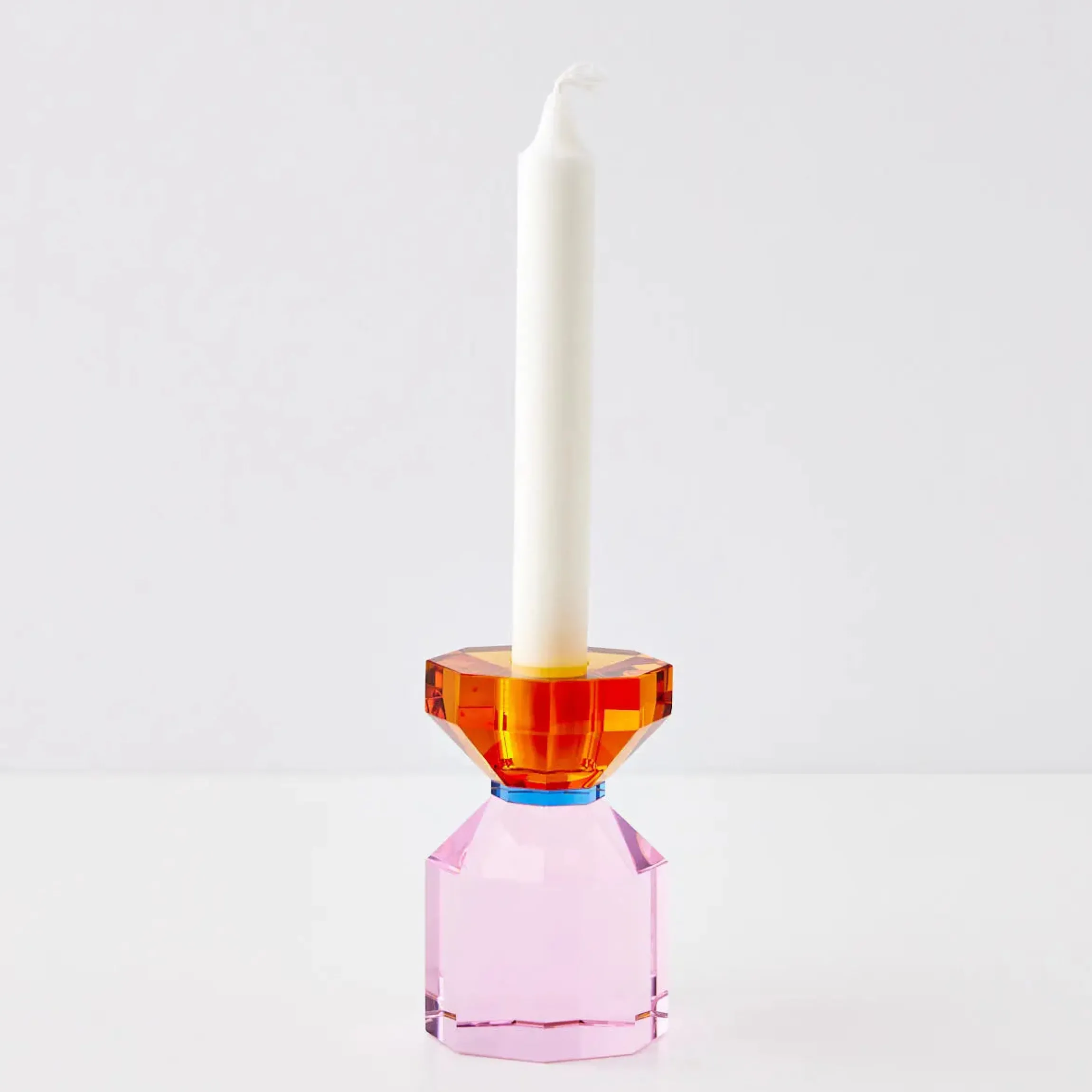 GigiandTom Bevel Crystal Taper Candle Holder Amber Pink| Candles & Candle Holders
