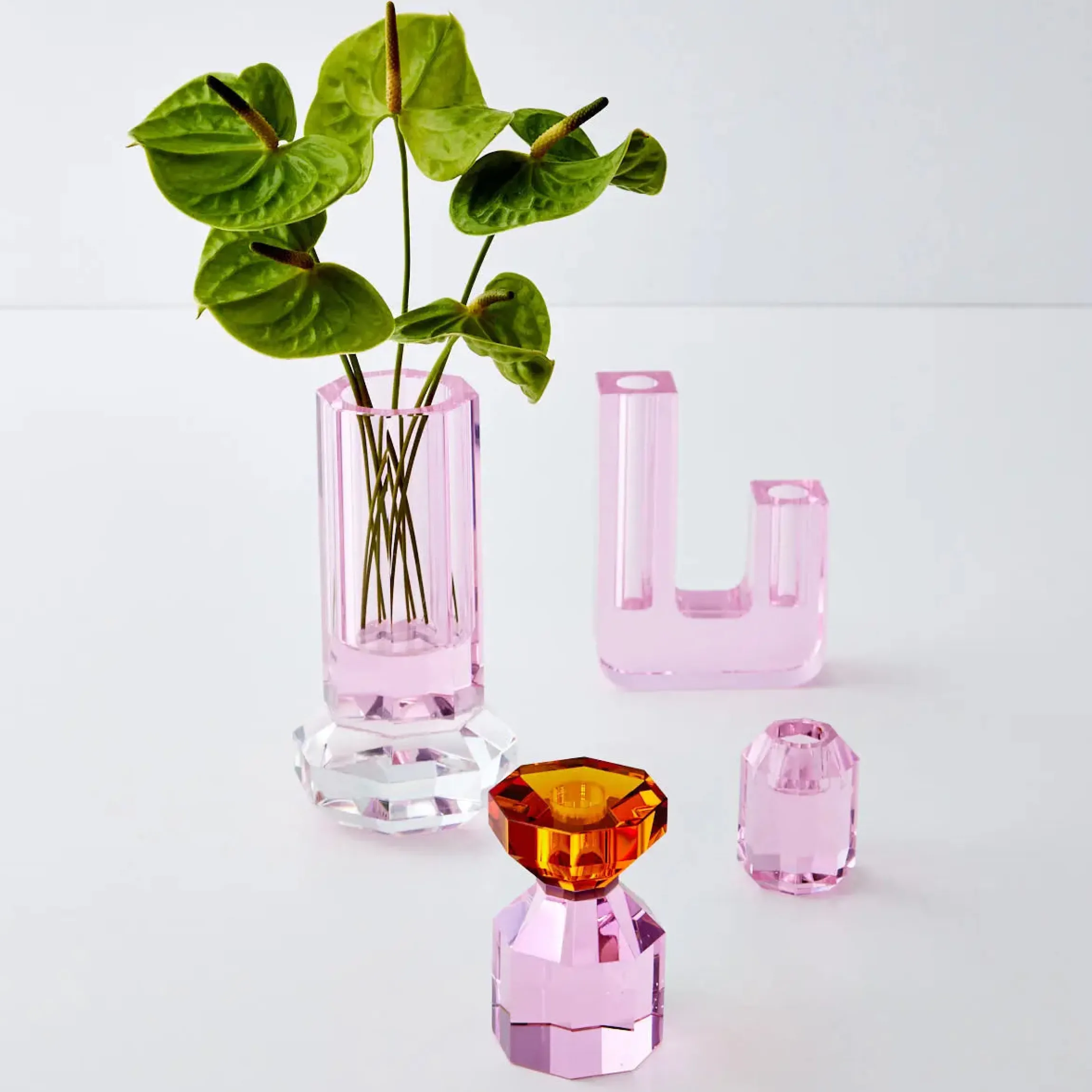GigiandTom Bevel Crystal Taper Candle Holder Amber Pink| Candles & Candle Holders