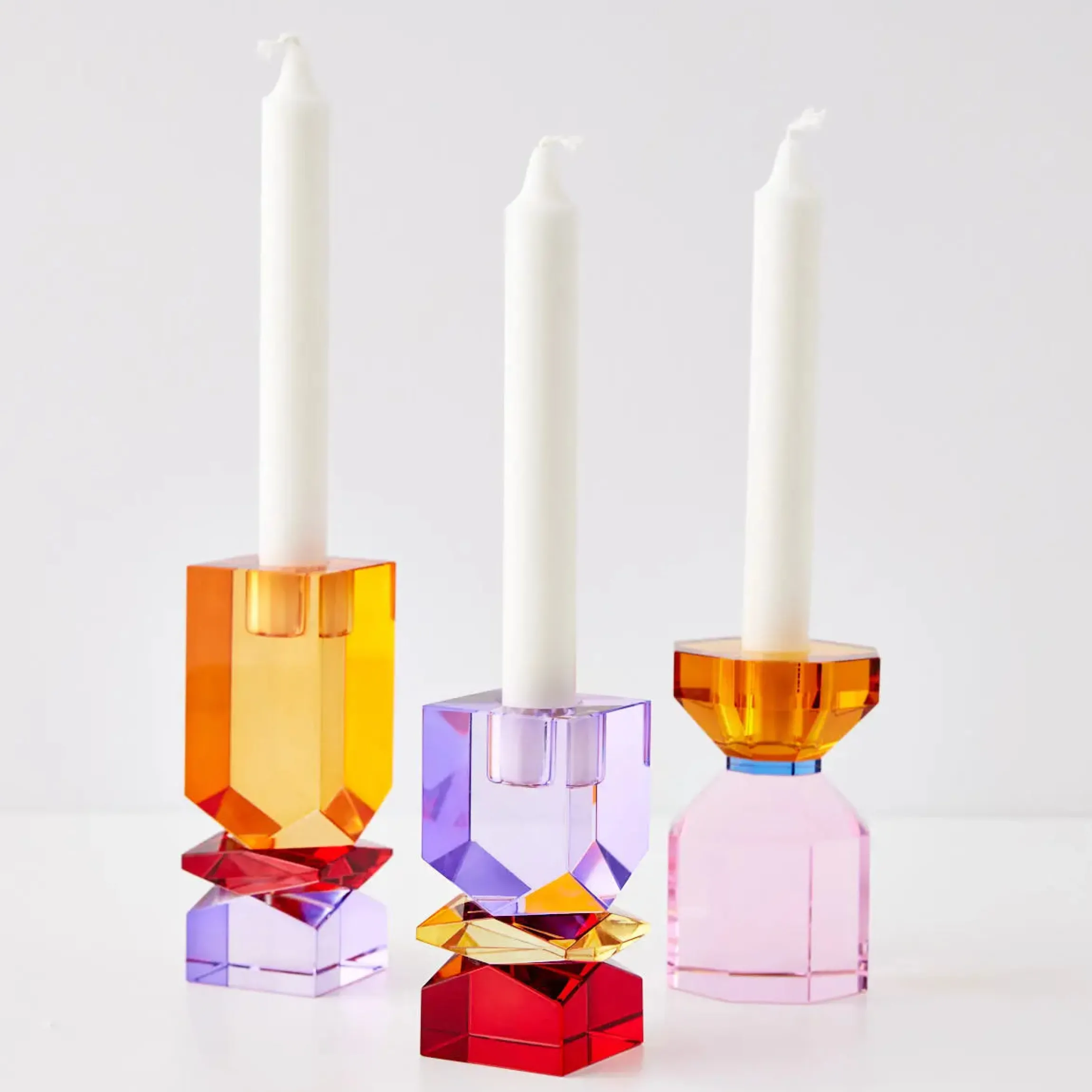 GigiandTom Bevel Crystal Taper Candle Holder Amber Pink| Candles & Candle Holders