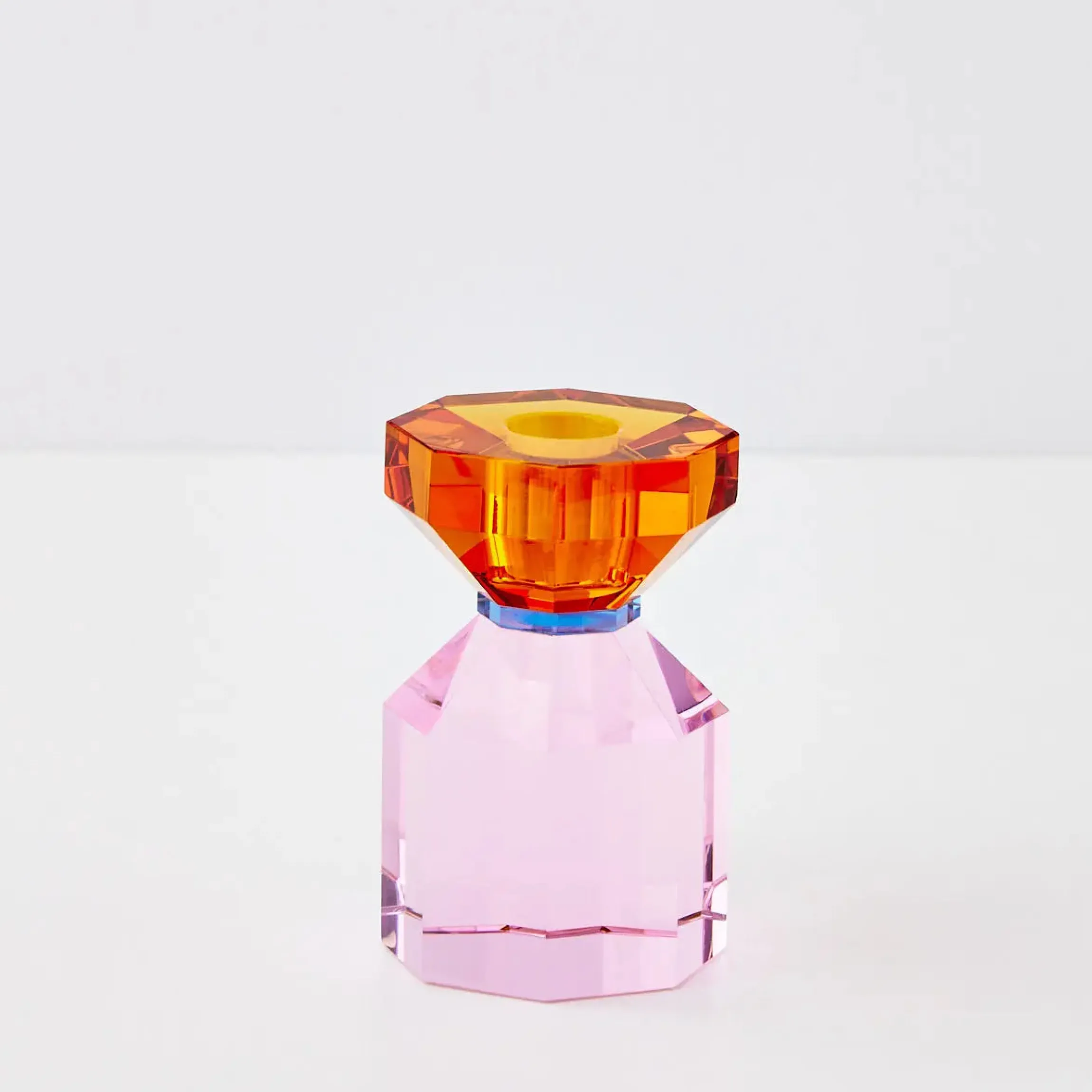 GigiandTom Bevel Crystal Taper Candle Holder Amber Pink| Candles & Candle Holders