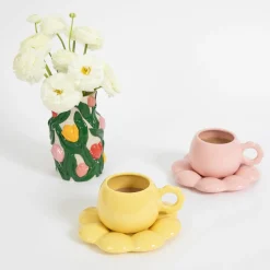 GigiandTom Botanica Ceramic Tea Cup & Saucer Yellow| Kitchen & Dining