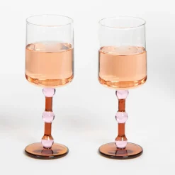 GigiandTom Bowline Wine Glass Set of 2 Pink/Amber| Drink & Barware
