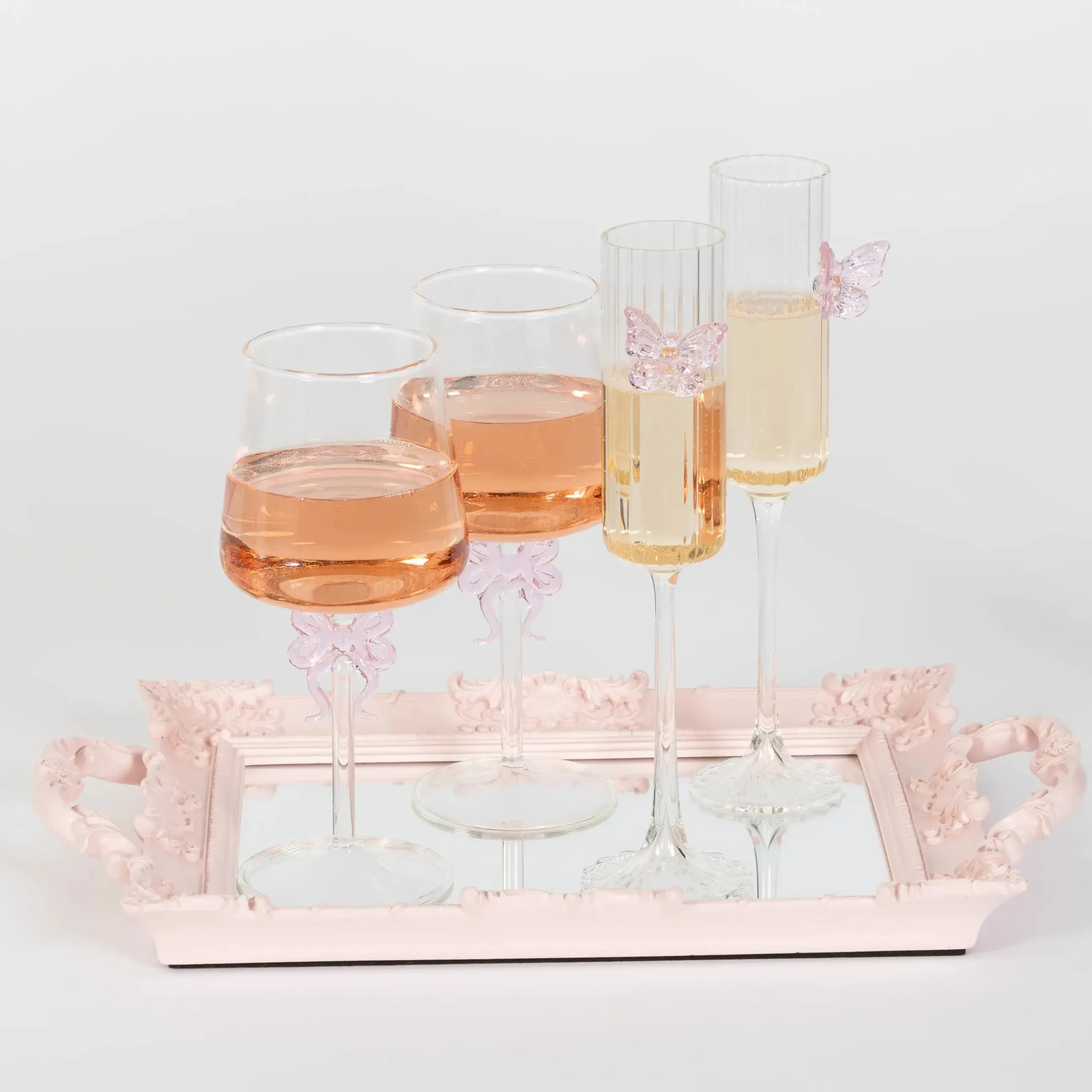 GigiandTom Bow Wine Glass Clear Set Pink| Drink & Barware