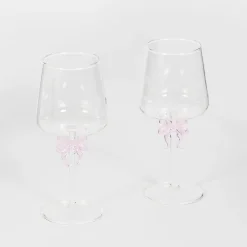 GigiandTom Bow Wine Glass Clear Set Pink| Drink & Barware