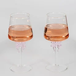 GigiandTom Bow Wine Glass Clear Set Pink| Drink & Barware