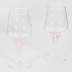 GigiandTom Bow Wine Glass Clear Set Pink| Drink & Barware