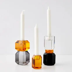 GigiandTom Briolette Crystal Taper Candle Holder Amber| Candles & Candle Holders
