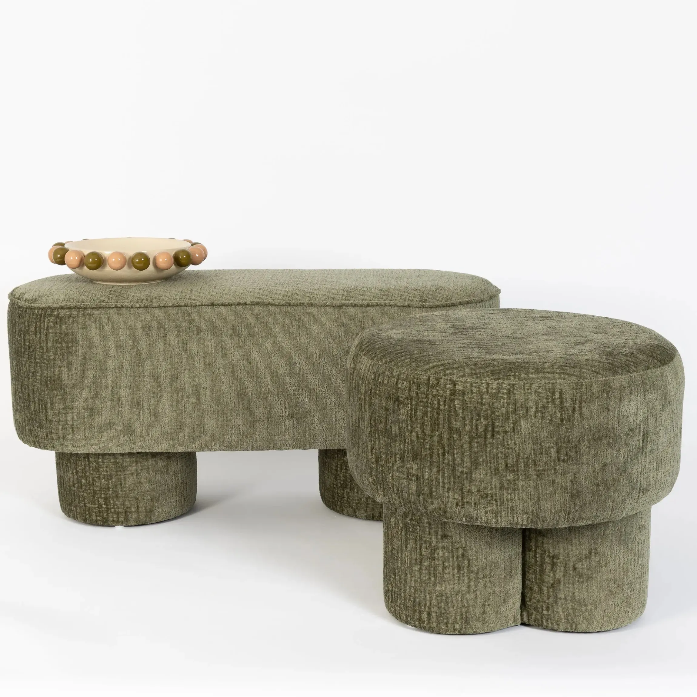 GigiandTom Chubby Chenille Ottoman Green| Furniture, Mirrors & Lighting