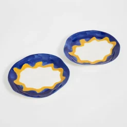 GigiandTom Curly Wurly Ceramic Side Plate Set of 2 Blue| Kitchen & Dining