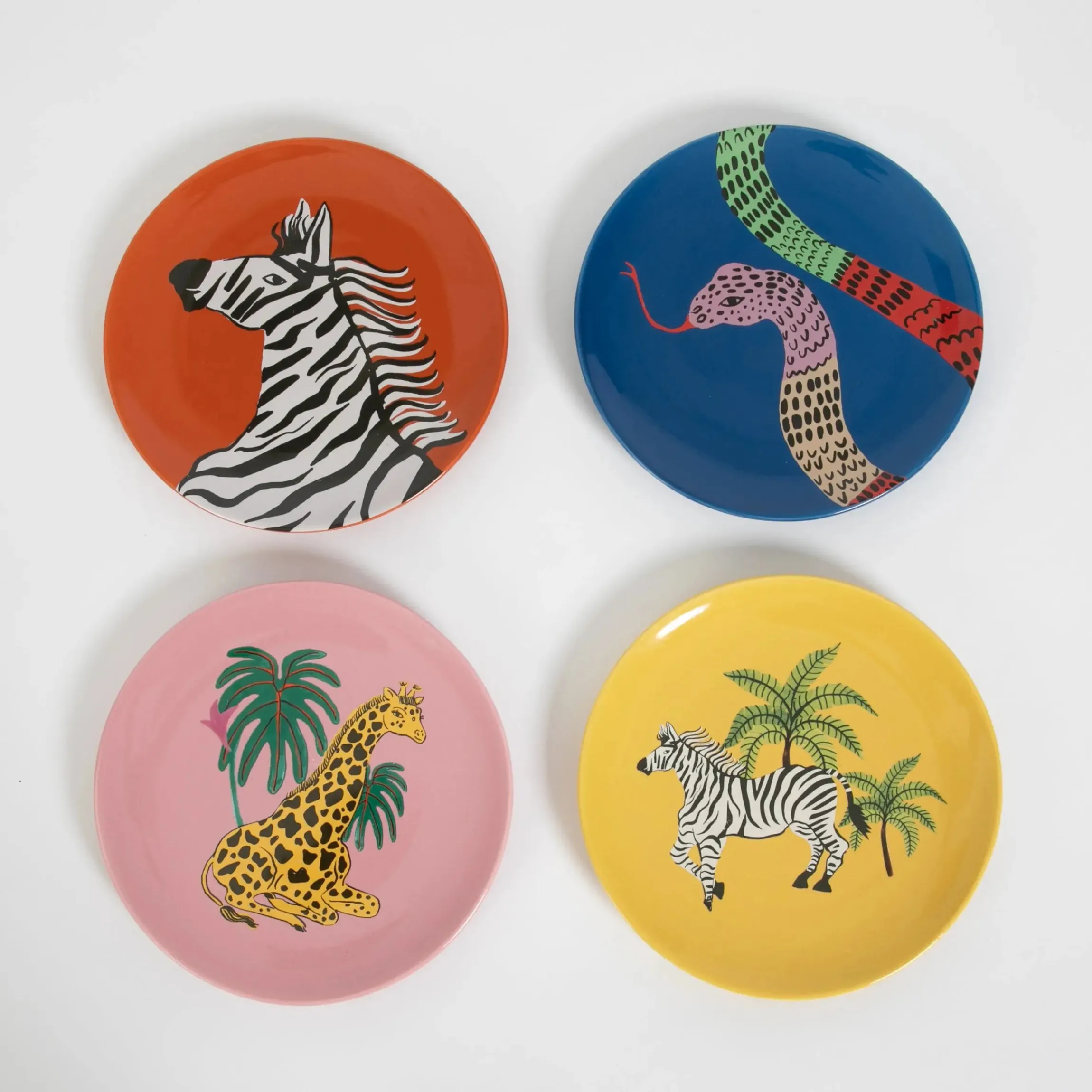 GigiandTom Jungle Rumble Assorted Ceramic Plate Set of 4| Kitchen & Dining