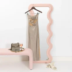GigiandTom Kinked Wavy Boucle Full Length Mirror Pink| Furniture, Mirrors & Lighting