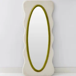 GigiandTom Squiggle Wavy Velvet Mirror Cream/Green| Furniture, Mirrors & Lighting