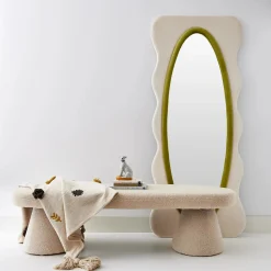 GigiandTom Squiggle Wavy Velvet Mirror Cream/Green| Furniture, Mirrors & Lighting